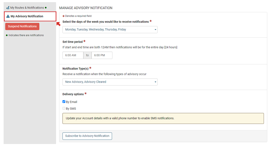 Creating Advisory Notification